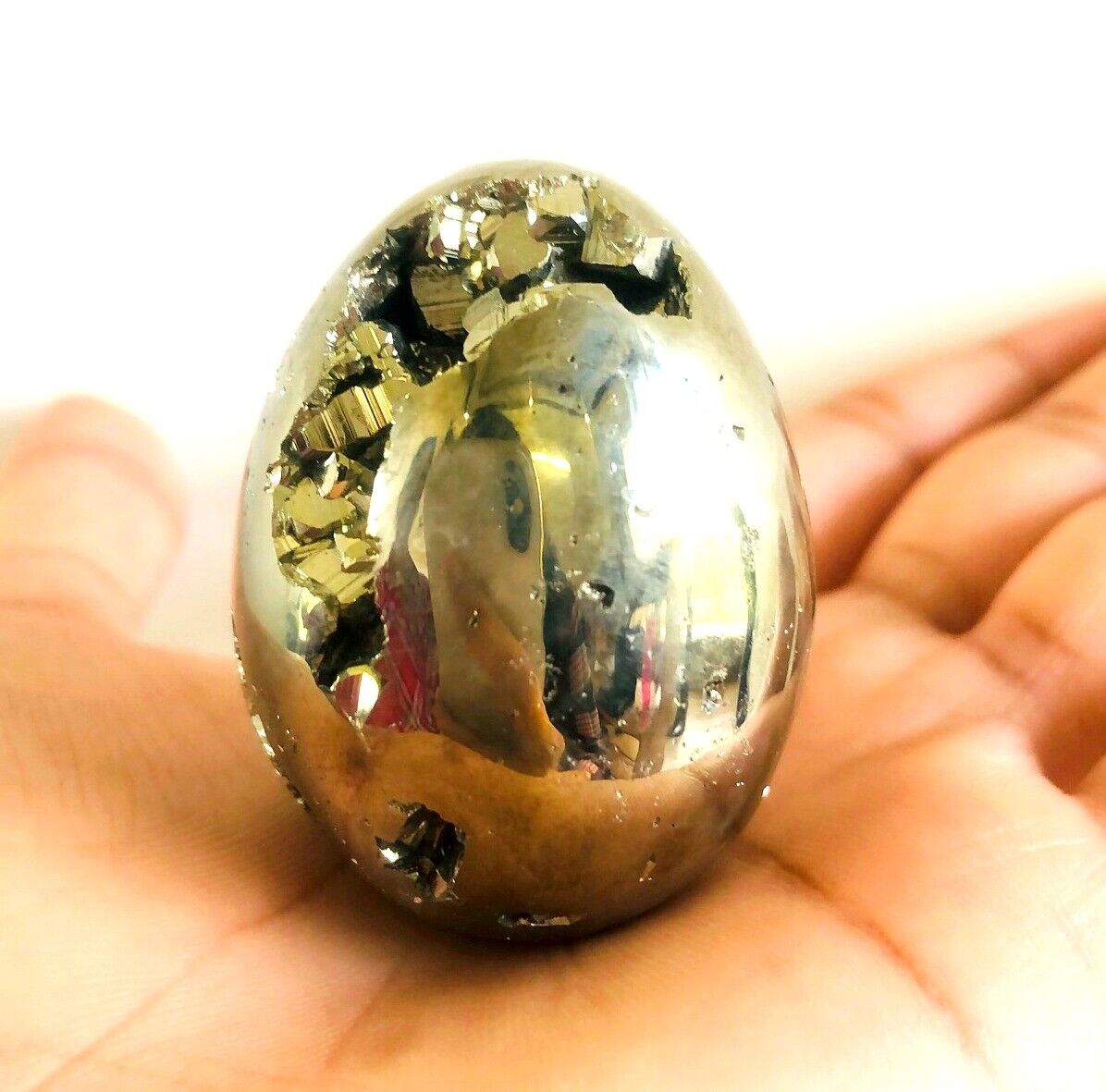 Golden Pyrite Oval Egg Polished Gemstone Healing Gift Feng Shui Psychic Energy