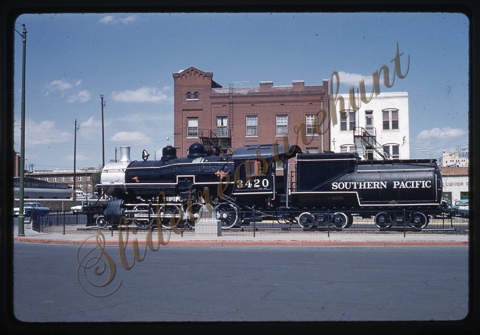 El Paso Texas Southern Pacific Railroad Train Engine 35mm Slide 1960s Kodachrome