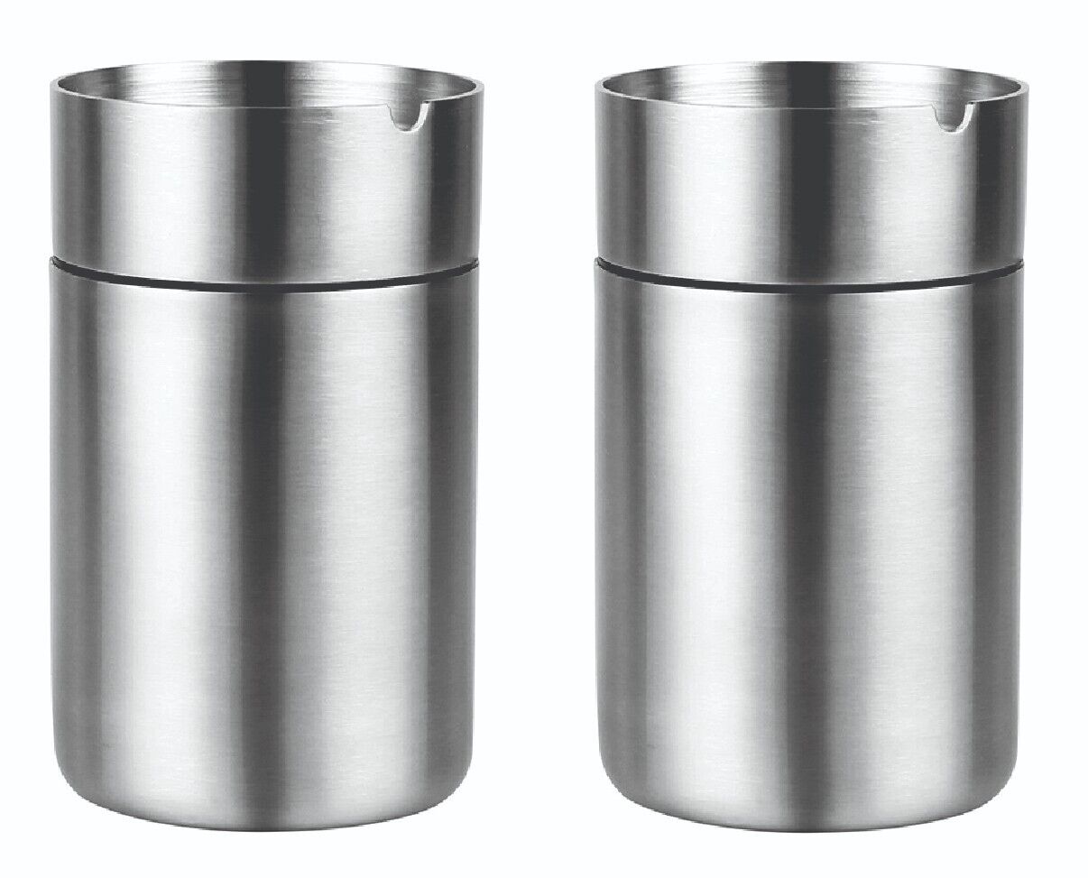 2pc Stainless Steel Car Ashtray Portable Extinguished Cigarette Smokeless Holder