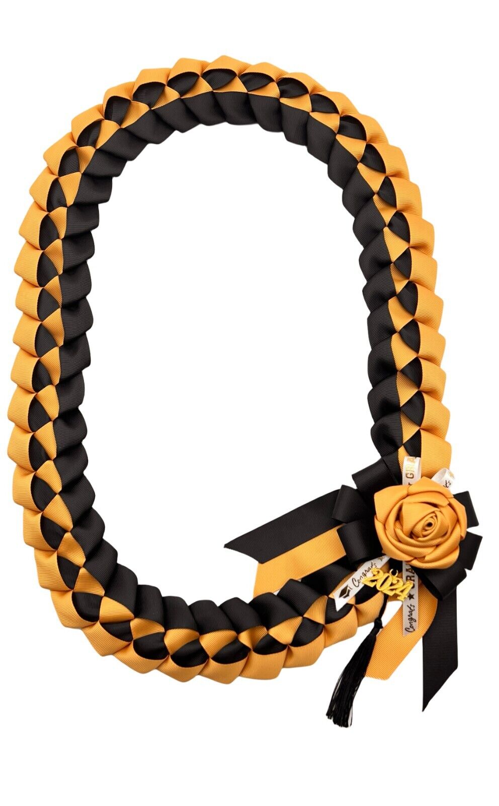 Grosgrain Ribbon Graduation Leis-Gold & Black School Colors 
