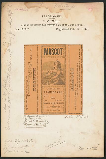 C. W. Poole for Mascot brand Patent Medicine for Curing Gonorrhea,Gleet