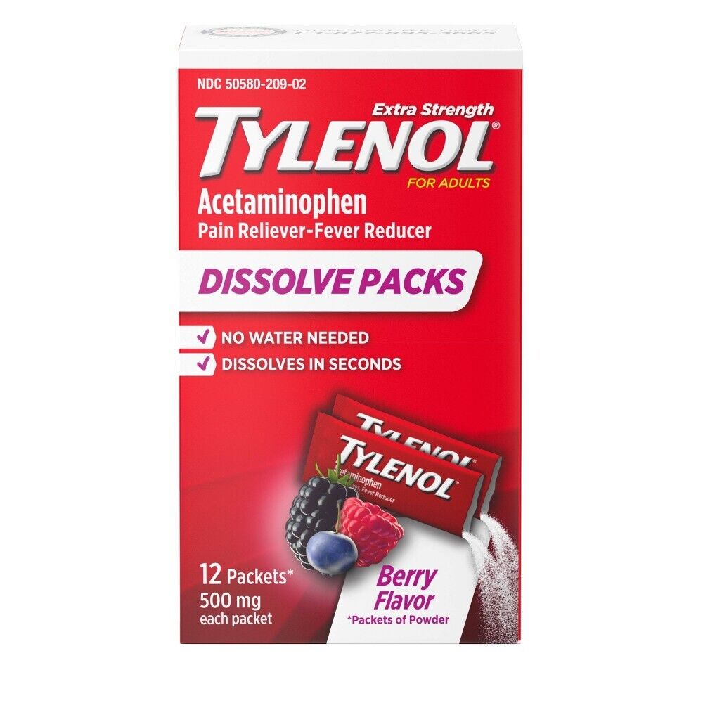 Tylenol Acetaminophen Pain Reliever Fever Reducer Extra Strength Powder 12 ct