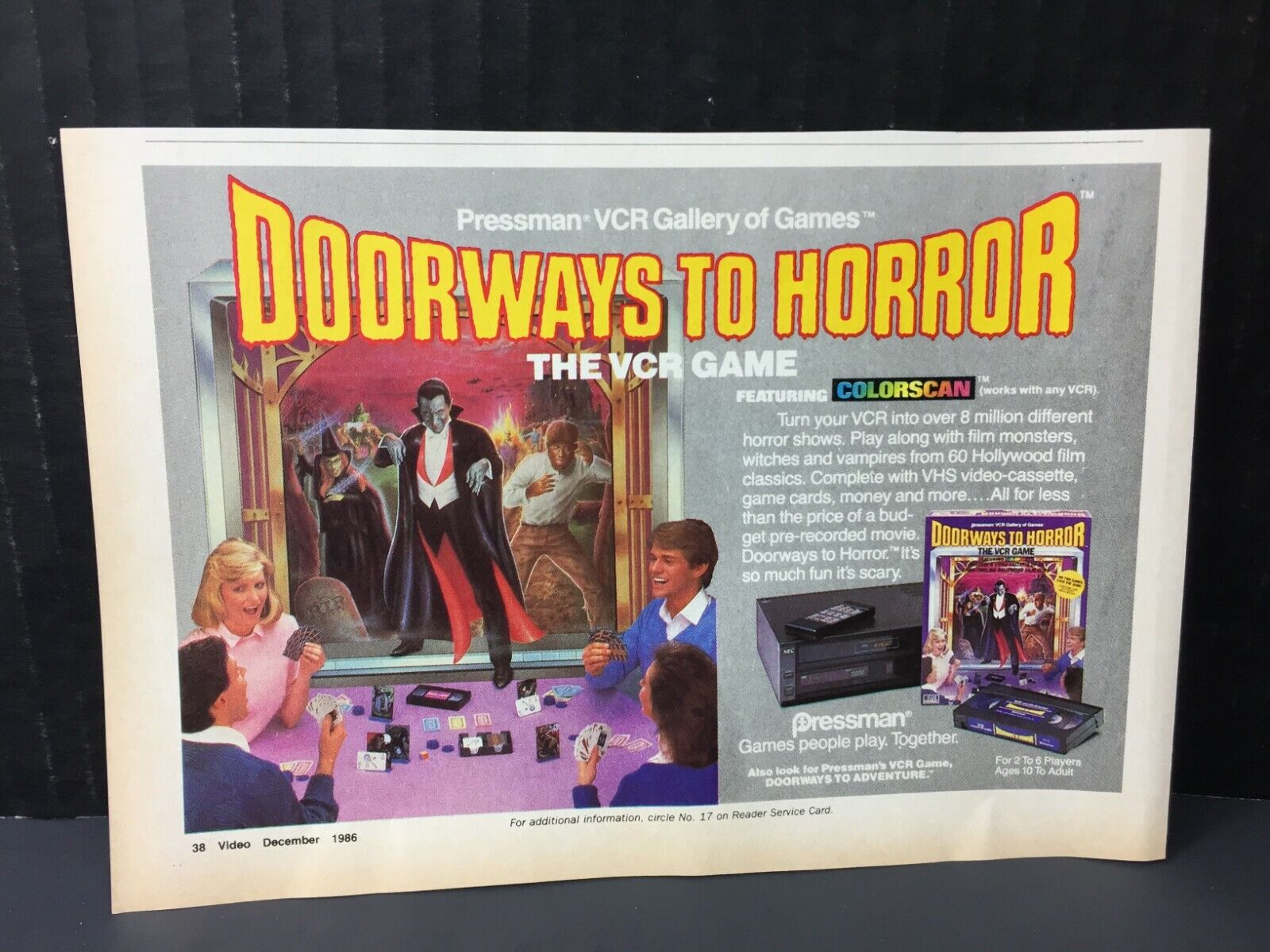 Vintage 1986 Doorways to Horror VCR Board Game Paper Print AD 8\