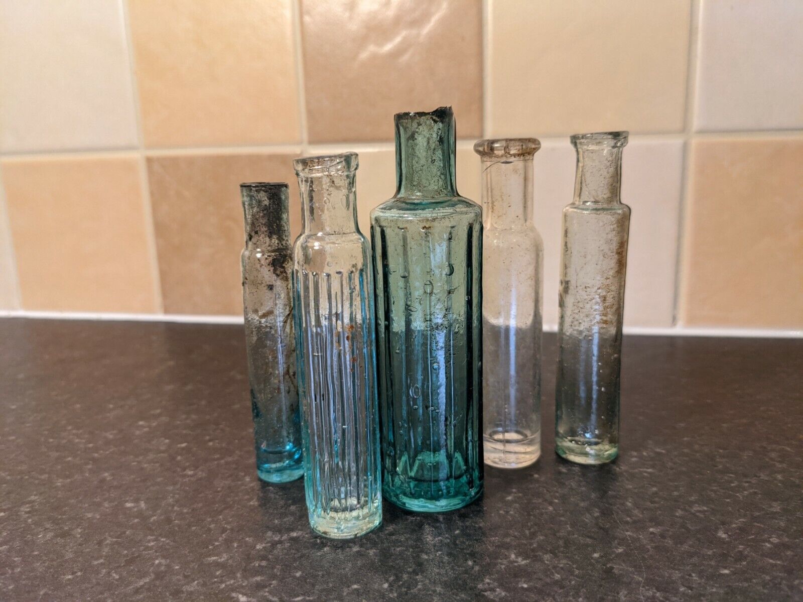 Antique Victorian Aqua Glass Bottle Chemist Cure Medicine Vials