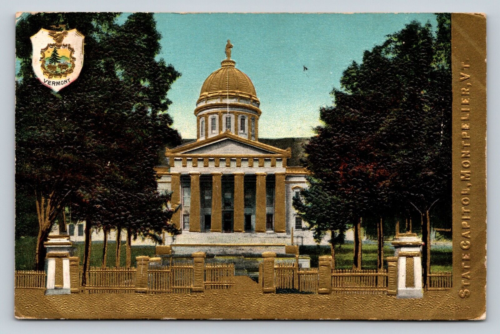 c1910 Montpelier Vermont VT State Capitol Embossed Scenery ANTIQUE Postcard