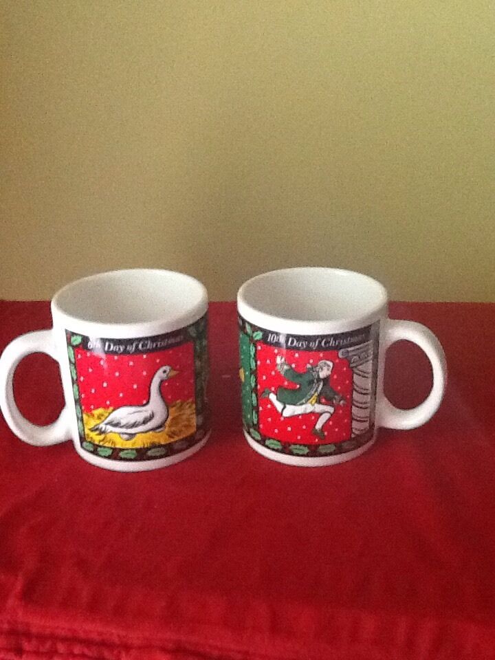 Vintage WESTWOOD 1993 ~12 Days of Christmas Coffee Cups Mugs ~ Set of 2