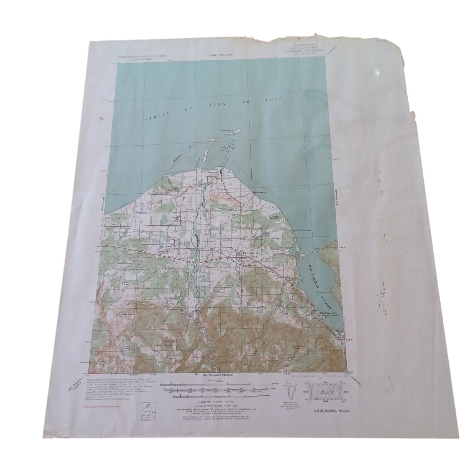 1938 Dungeness Quadrangle Washington WA USGS Army Corps Tactical Map