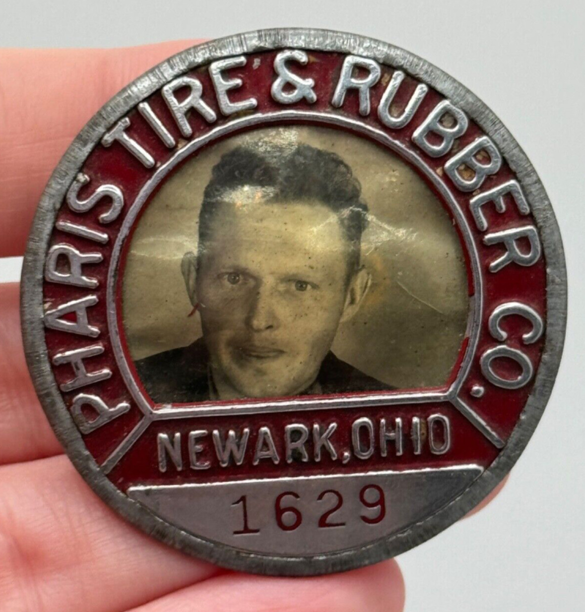 Vintage WWII Era Pharis Tire And Rubber Co Newark Ohio Employee ID Badge Pin