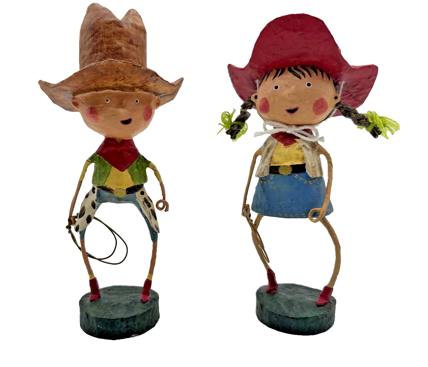 Lori Mitchell Getty Up Lil\' Cowgirl & Cowboy HTF Pair Figurines Read