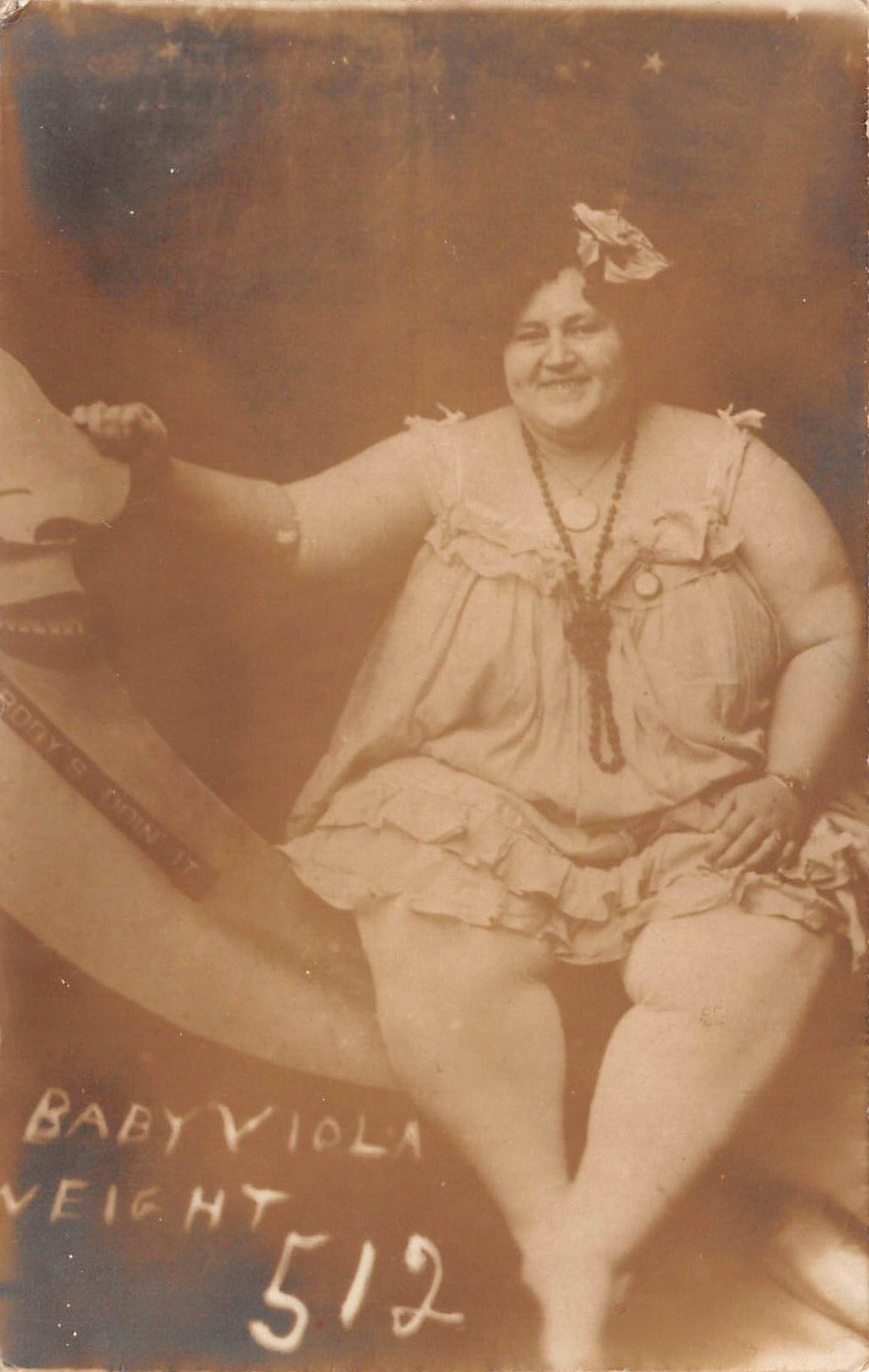 RPPC PAPERMOON Circus Fat Lady Baby Viola Weight 512 lbs. c1920 Photo Postcard