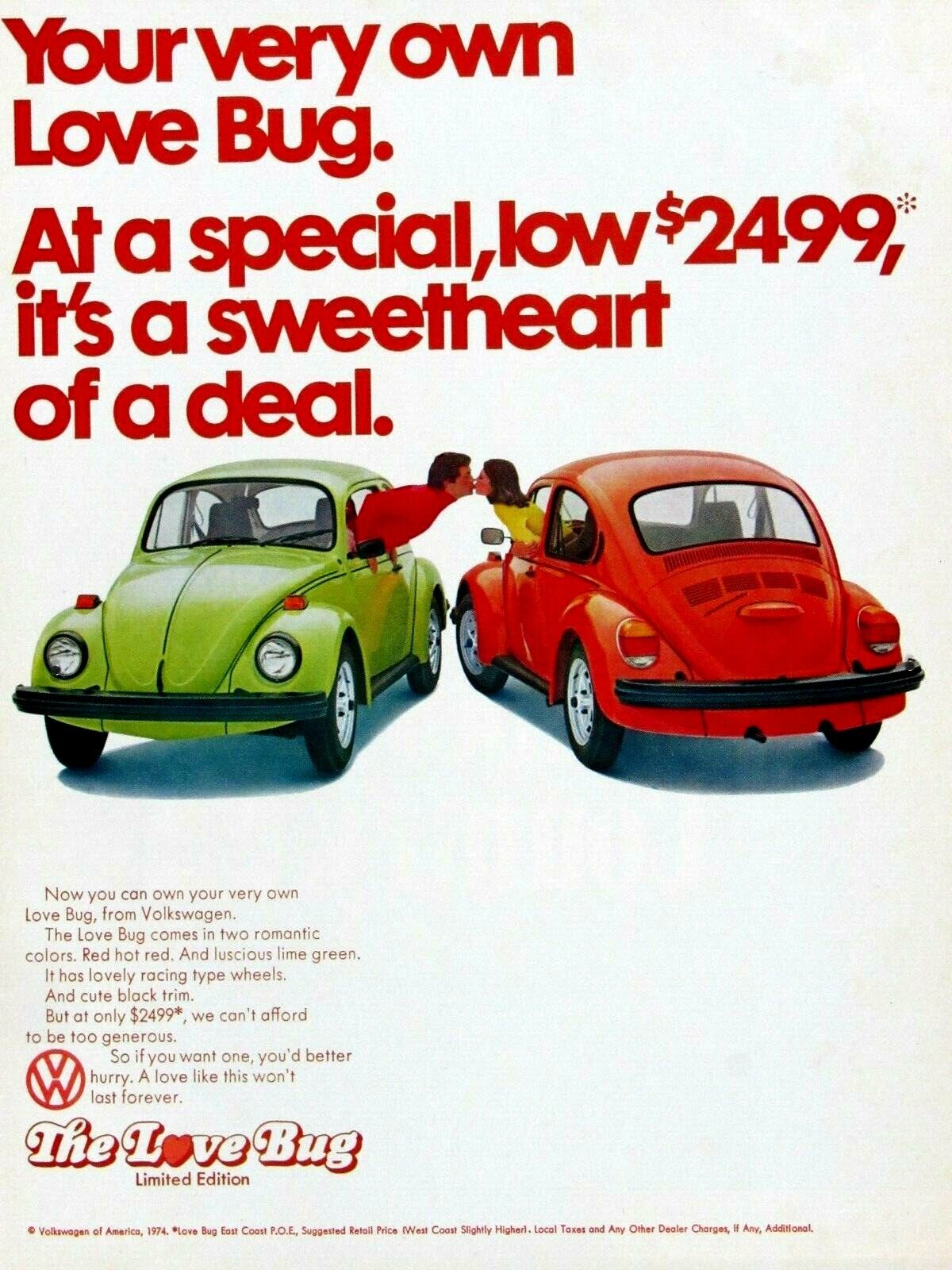 Volkswagen Love Bug Beetle Vintage 1974 Original Print Ad 8.5 x 11