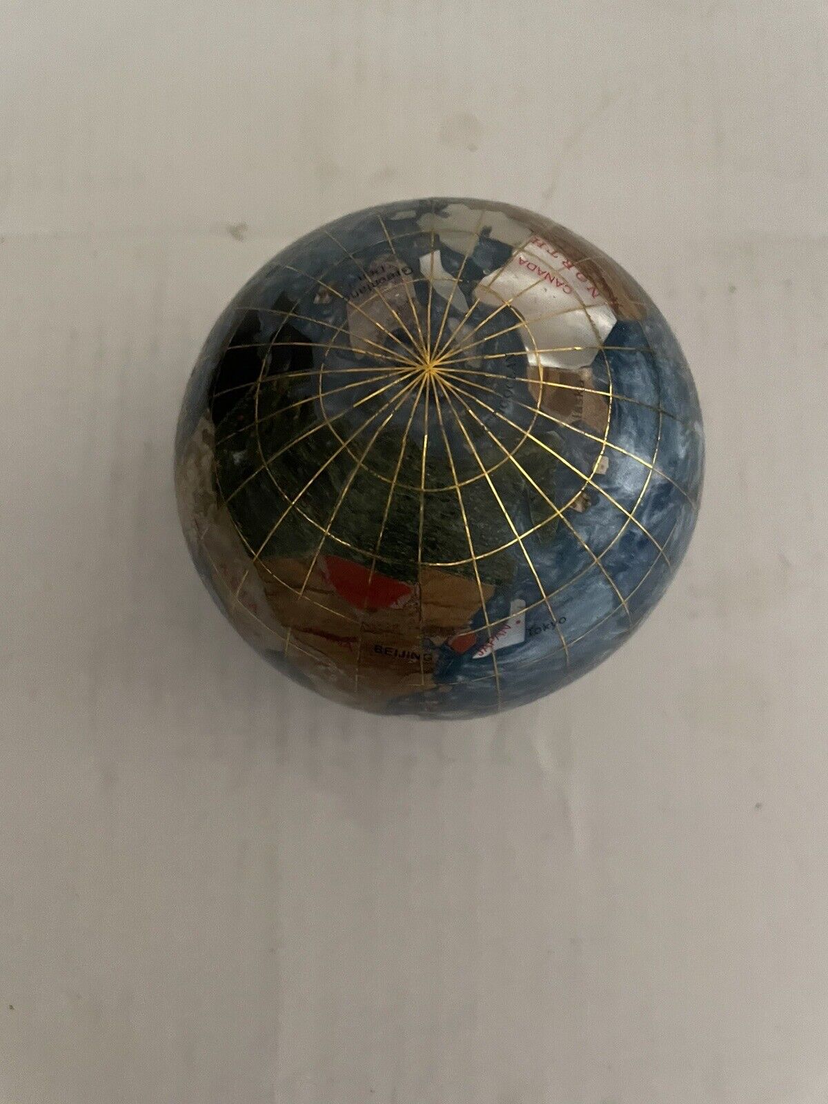 Vintage Globe Paperweight Totally Made Out Of Different Semiprecious Stones