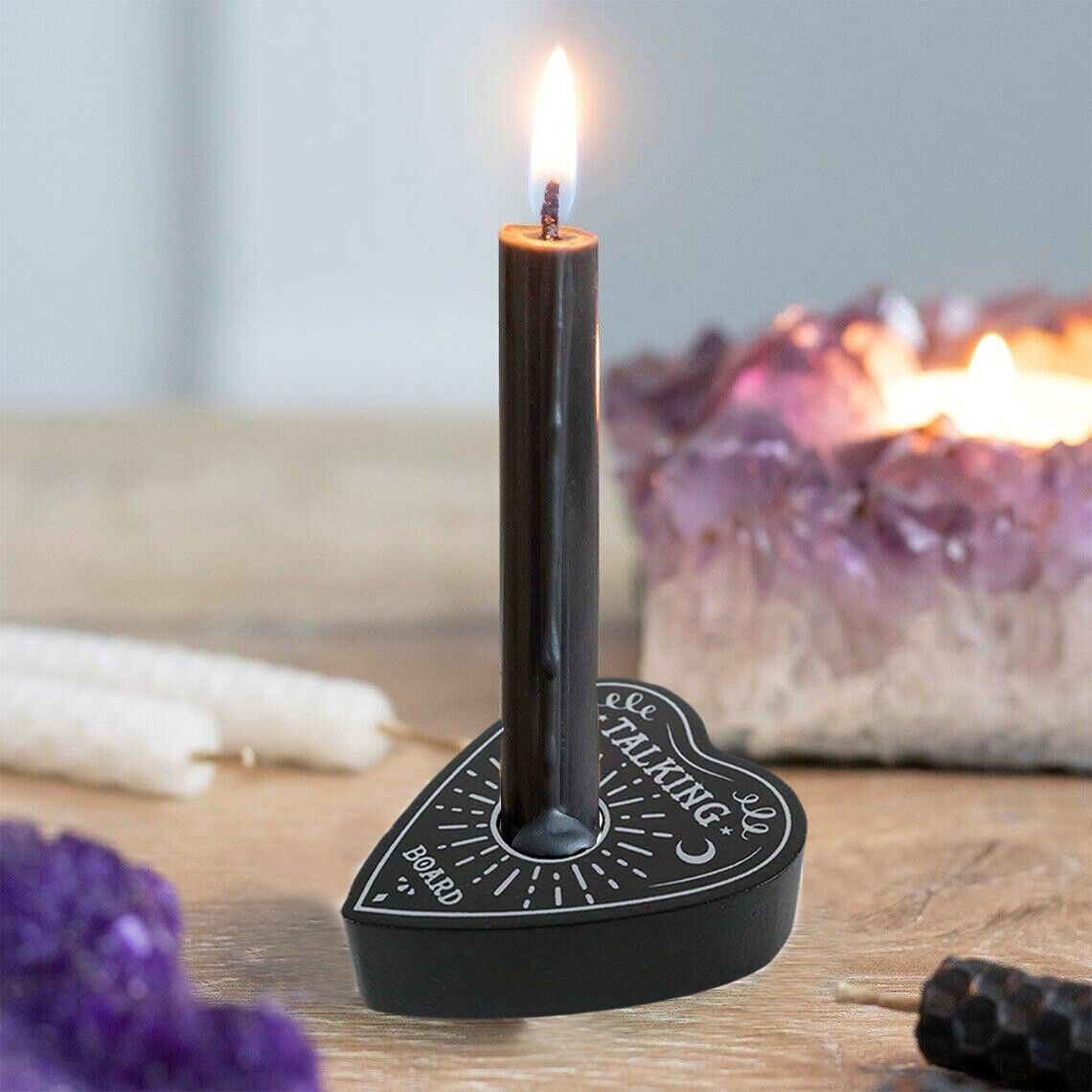 Ebros Set Of 2 Occult Ouija Spirit Board Planchette Heart Candle Stick Holder