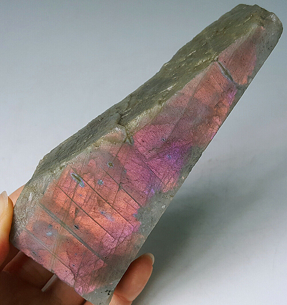 TOP 164G Natural Purple Flash Rainbow Labradorite Crystal Polished Healing YR237