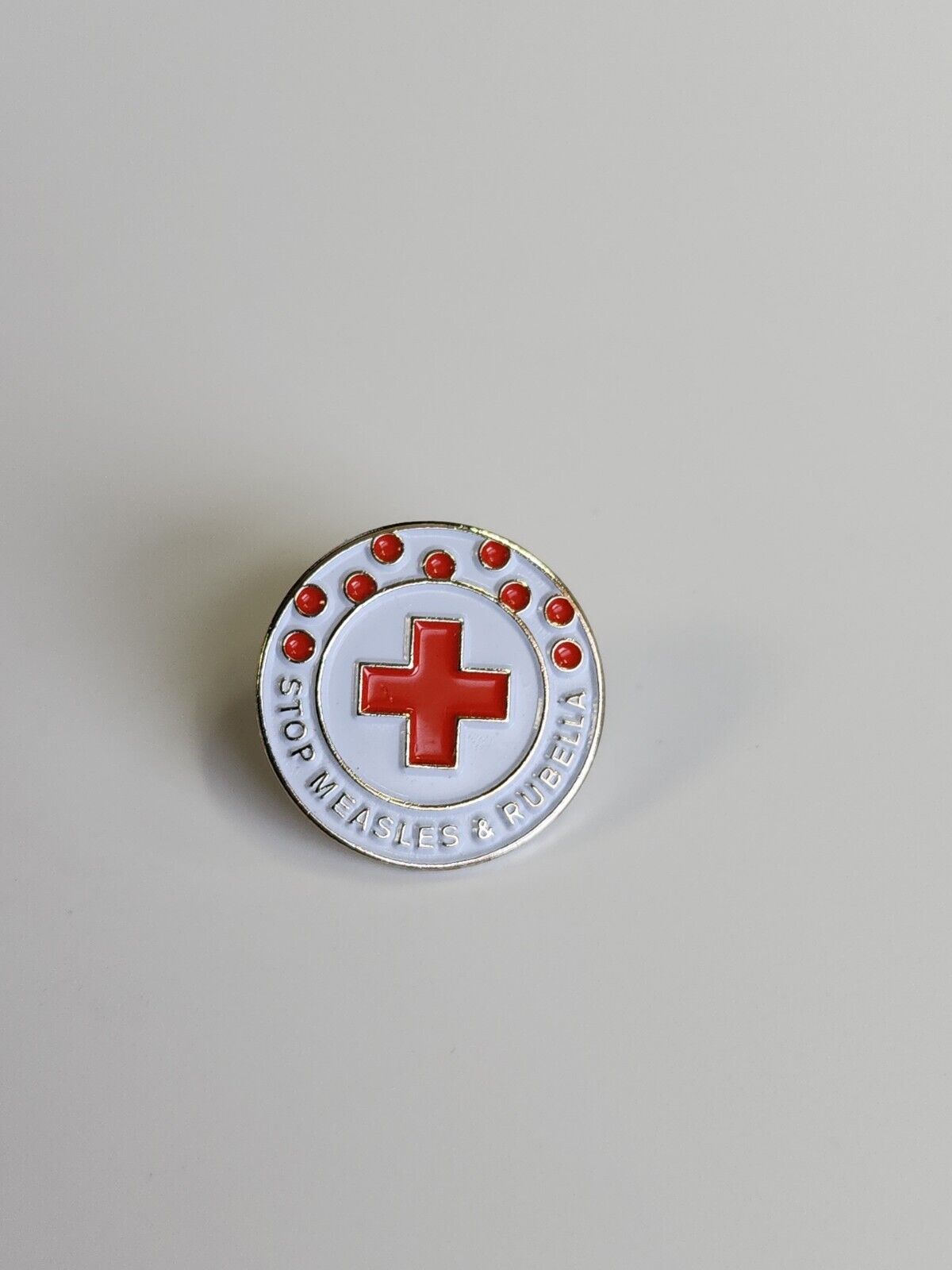 Red Cross Stop Measles & Rubella Lapel Pin