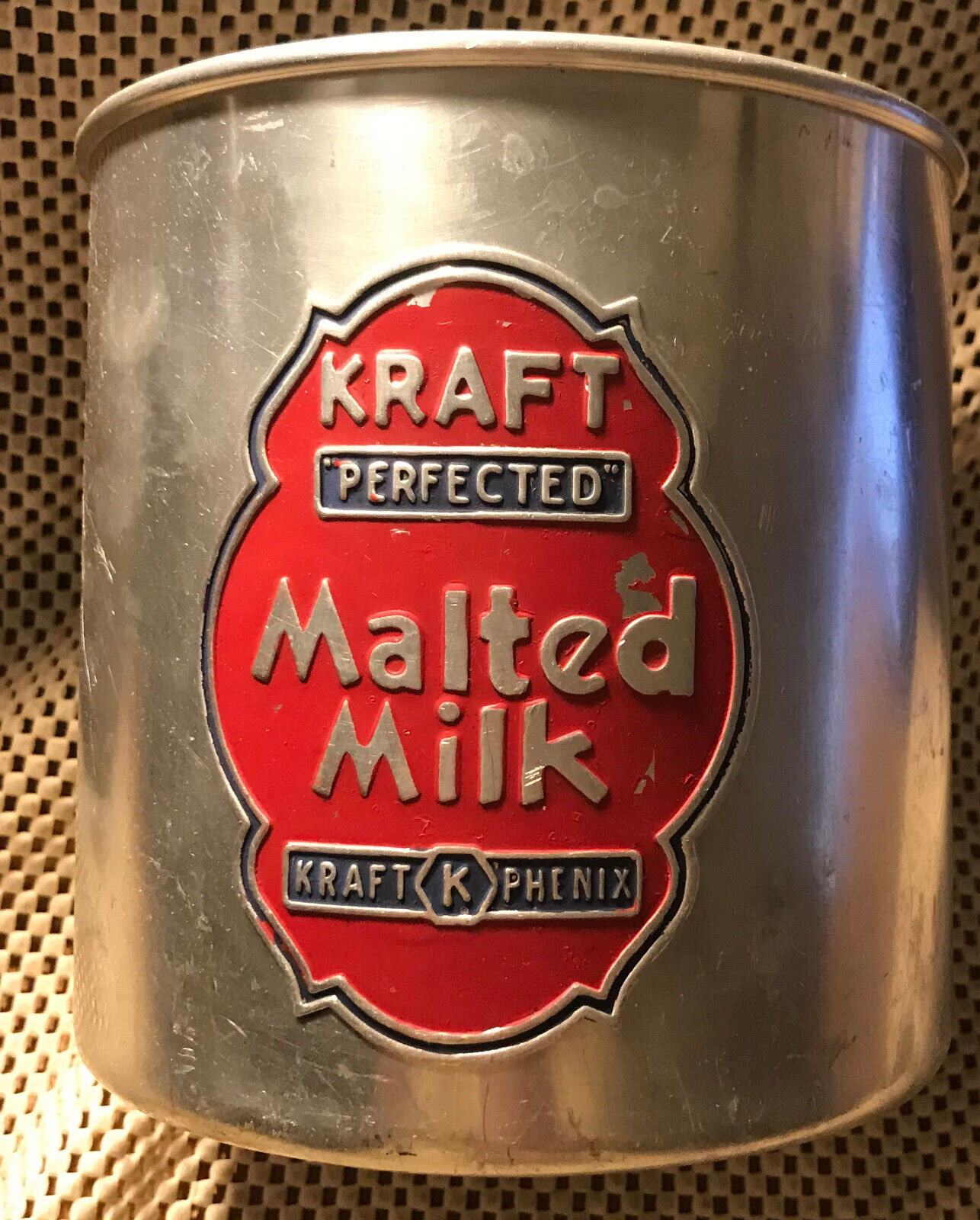 Vintage Kraft Perfected Malted Milk Soda Fountain Tin Red Label 2 Sided