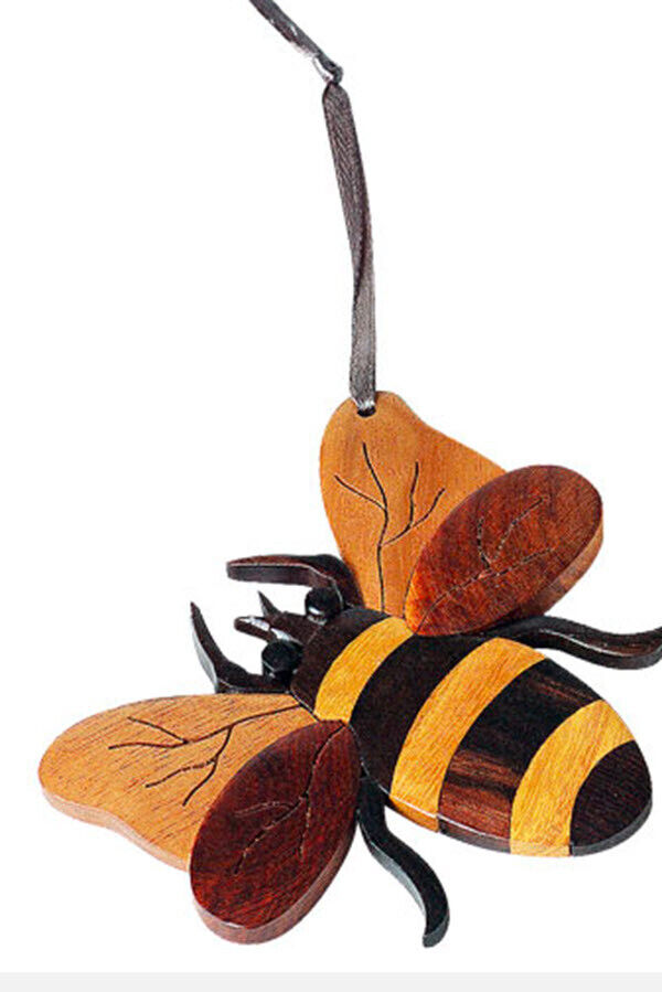 Bee - Double-sided Wood Intarsia Christmas Tree Ornament - Flying Insect theme
