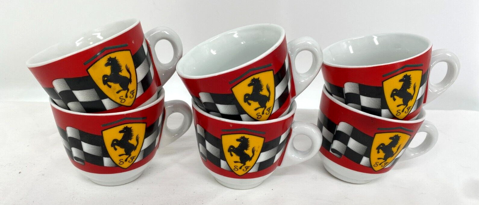 Vintage 2000 Ferrari Red Espresso Porcelain Coffee Tea Mugs Logo Set of 6 Cups