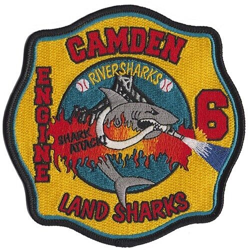 Camden, NJ Engine 6 Shark Attack Riversharks Baseball  Fire Patch NEW 