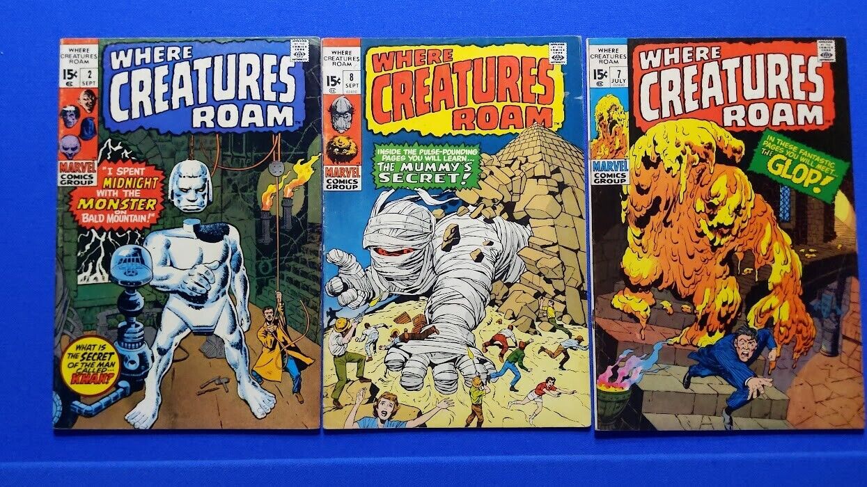 Marvel  WHERE CREATURES ROAM  #2+  #7+#8[3Book Lot] 1970+1971