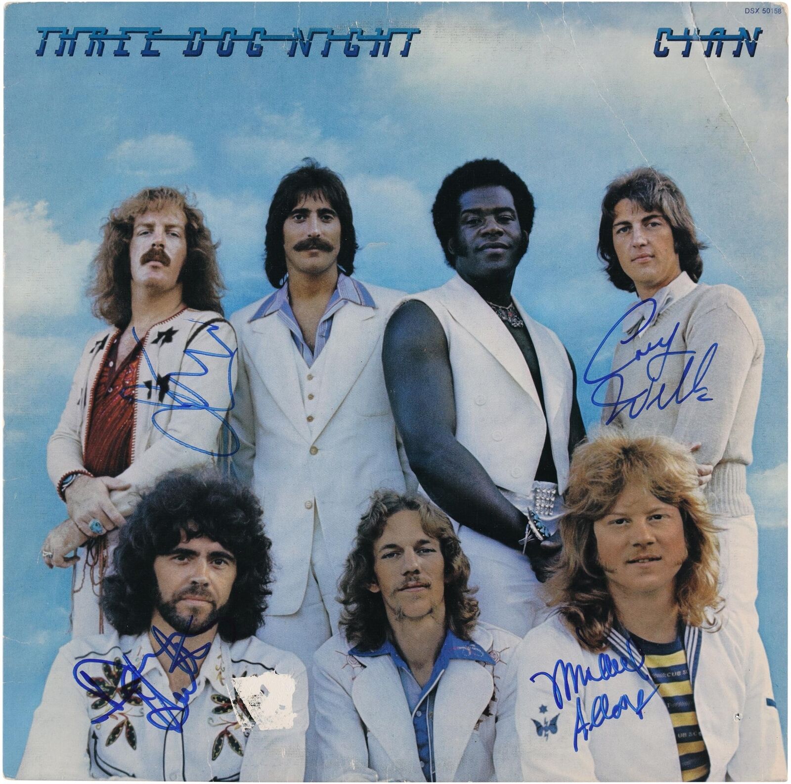 Three Dog Night Autographed Cyan Album Cover with 4 Signatures BAS