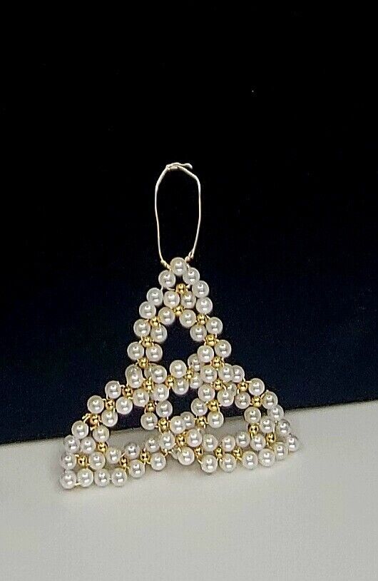 Handcrafted Japanese Pearl and Gold Beaded Triquetra (Triangle) Ornament