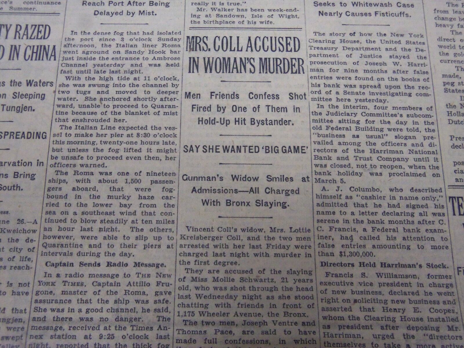 1933 JUNE 27 NEW YORK TIMES - MRS. COLL ACCUSED IN WOMAN'S MURDER - NT 5247