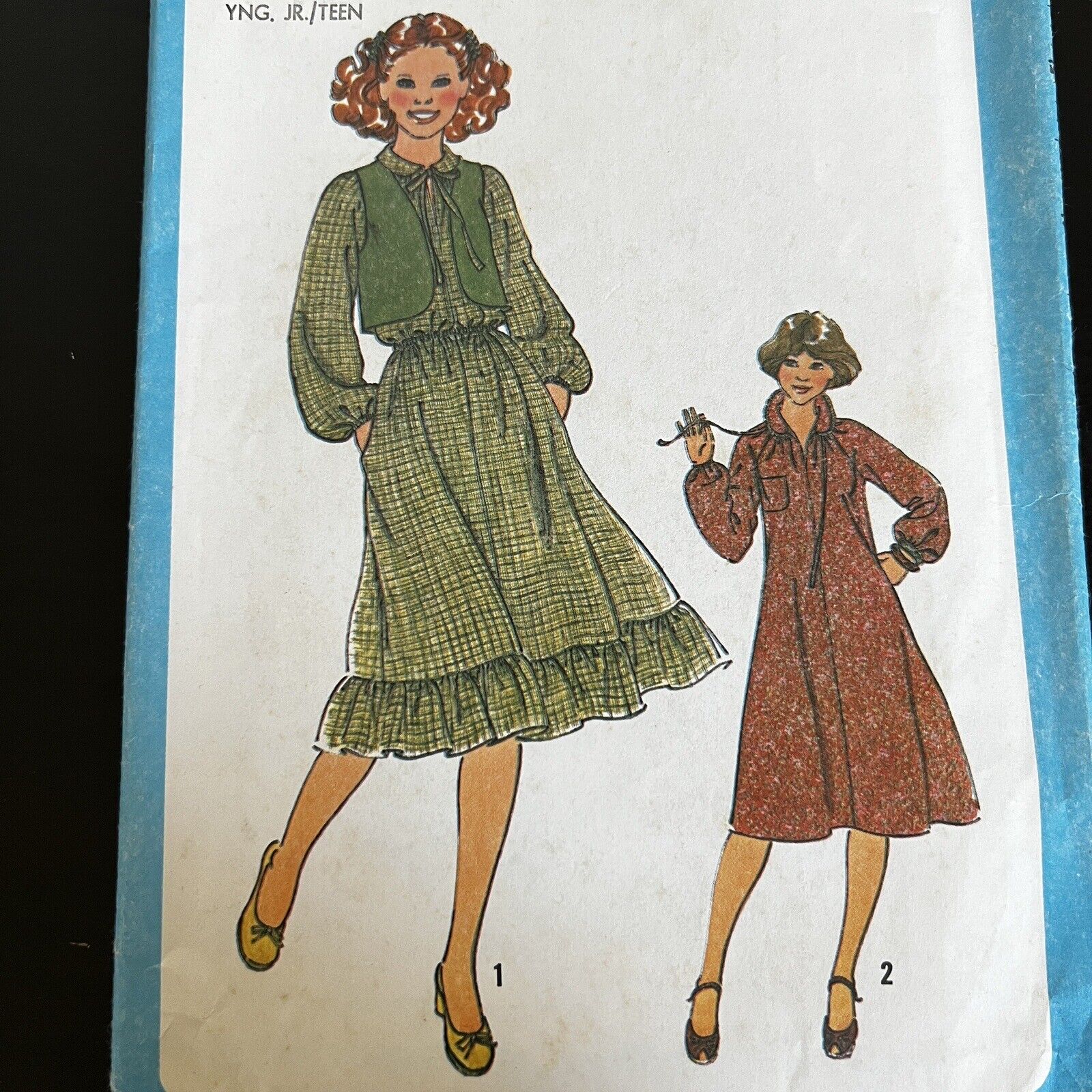 Vintage 1970s Simplicity 5463 Boho Teen Dress + Vest Sewing Pattern 5/6 7/8 CUT