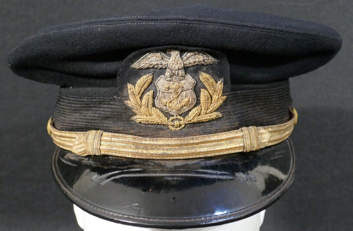 WWII USMS Merchant Marine Officers Service Visor Hat Bullion Insignia - Wartime