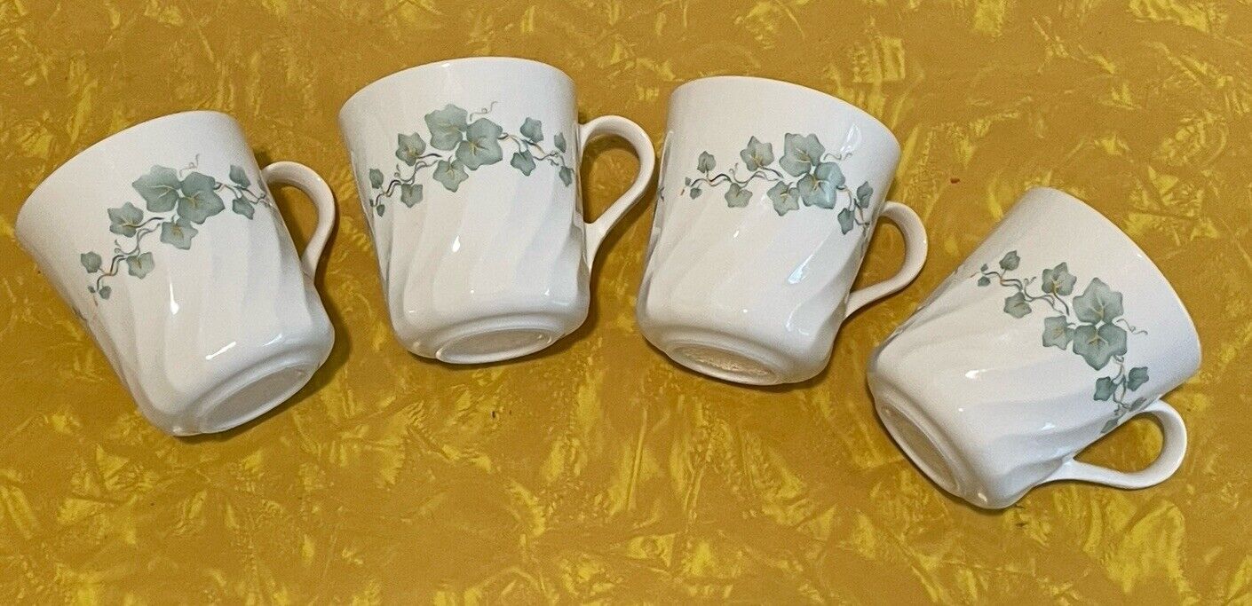 Vintage Corning Corelle Callaway USA Set of 4 Green Ivy Coffee Cups/Mugs