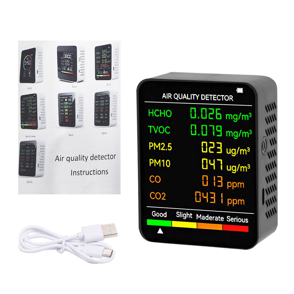 6in1 Air Quality Monitor CO PM2.5 TVOC HCHO Detector Carbon Dioxide Exceed Alarm