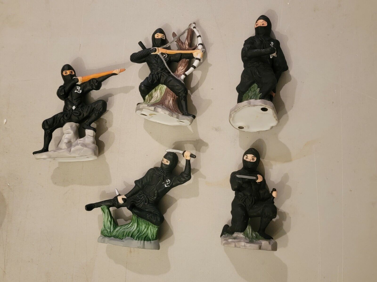 1980\'s Ceramic Ninja Figurine Lot of 5 Vintage Porcelain Ninja Warriors 