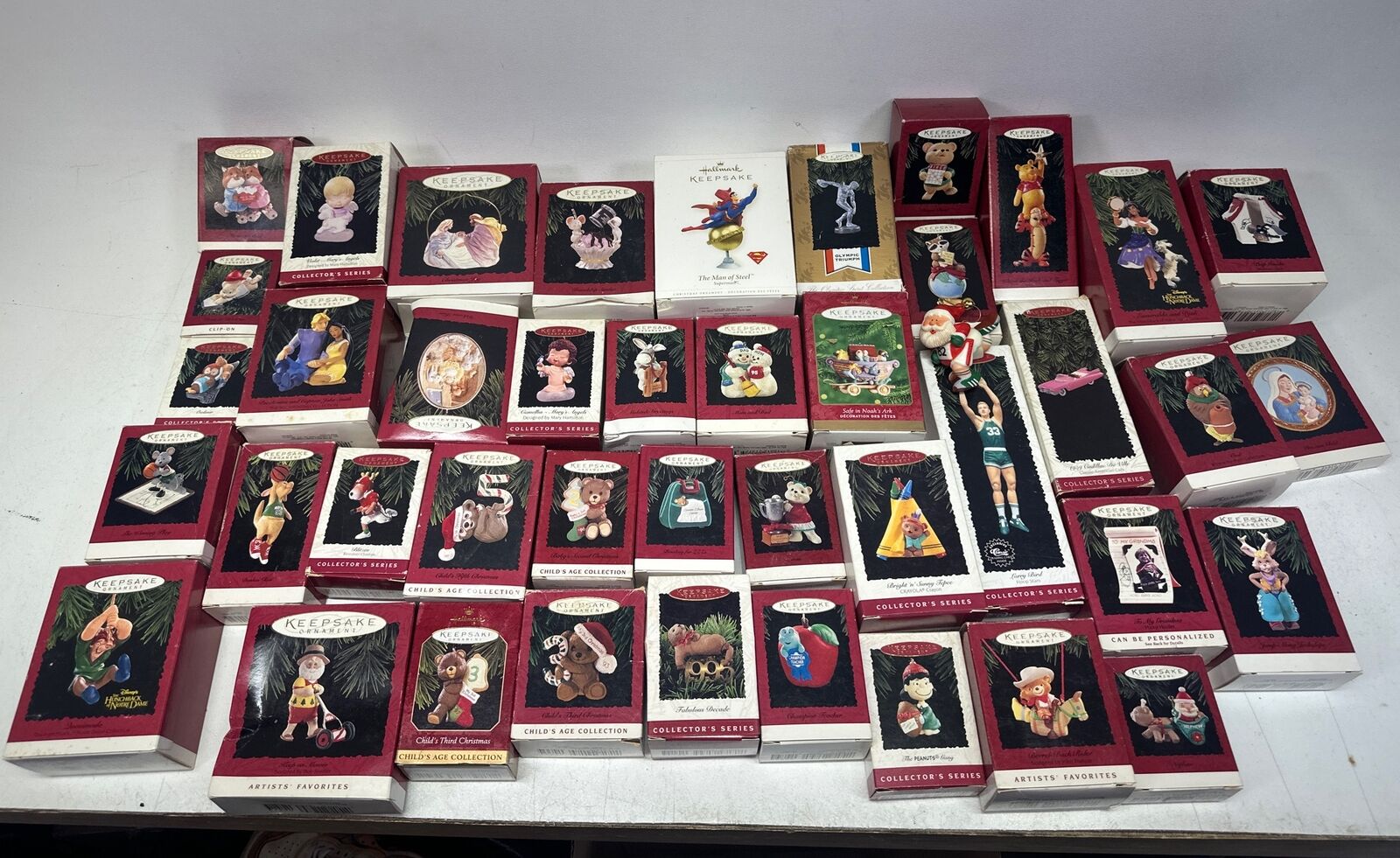 Giant Lot Of 43  Vintage Hallmark Keepsake Ornaments In Box 1990s Disney & More