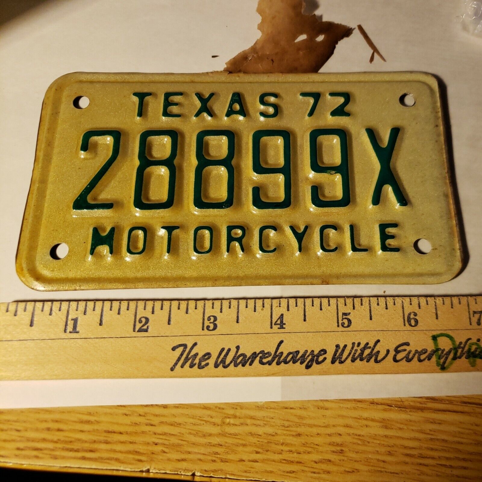 1972 TX TEXAS Motorcycle License Plate 28899X - Green NOS Harley Bike cycle 72