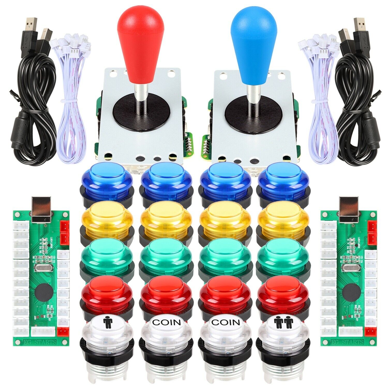 2 Player Arcade DIY Kits USB Joystick + 5V LED Arcade Buttons for Raspberry pie