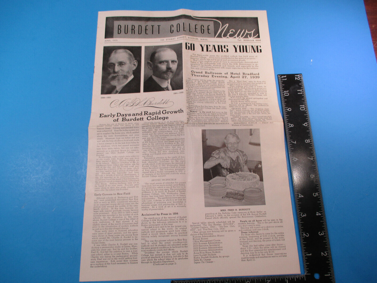 Vintage 1939 Burdett College News April Early Days & Rapid Growth 60 Years S9006