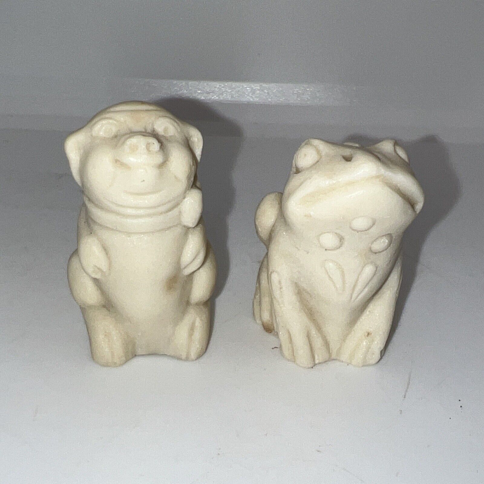 Vintage Soapstone Animal Hand Carved Polished Figurines Frog And Pig