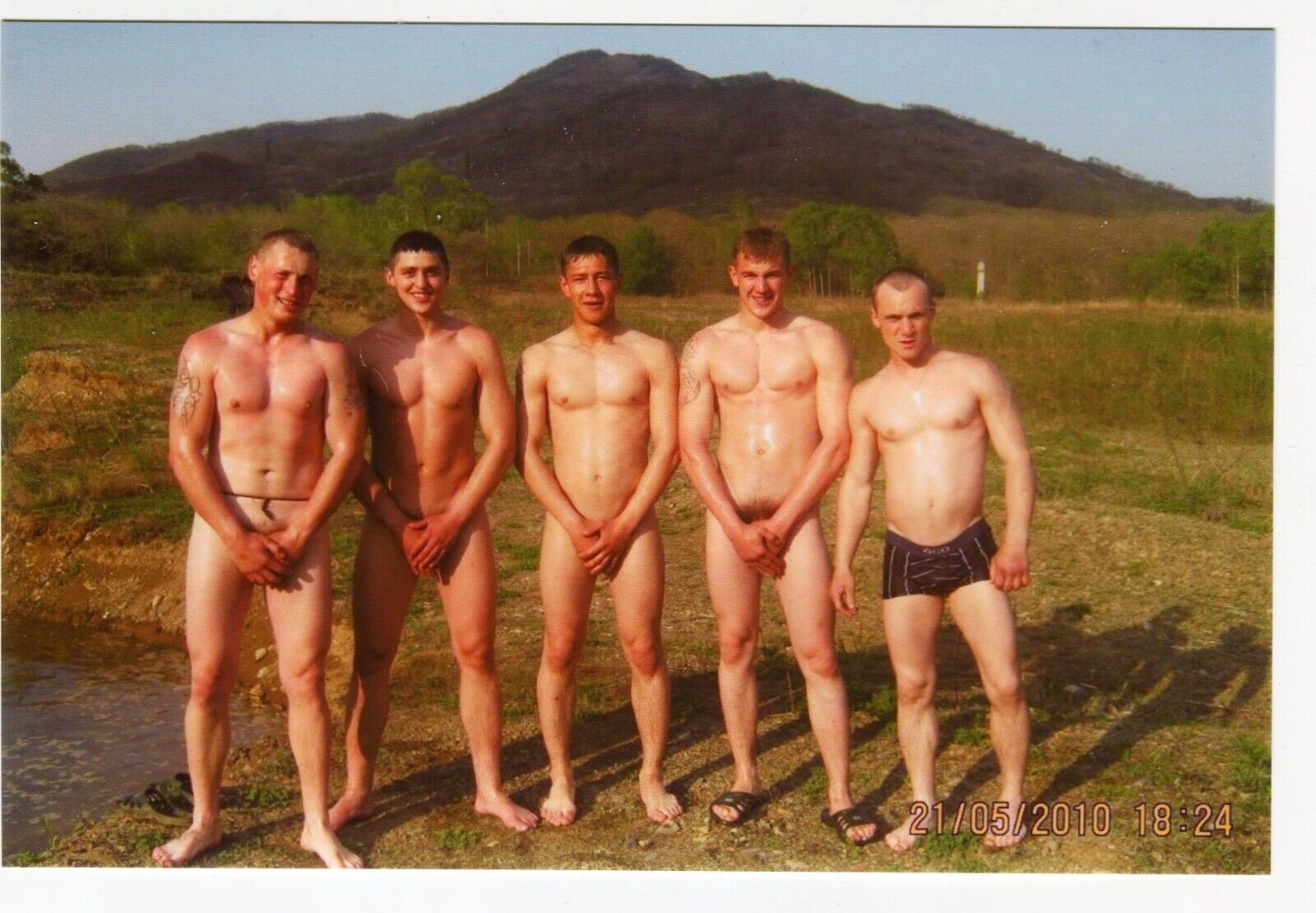 REPRINT 2000's Shirtless Handsome young man gay russian Soldiers vtg photo