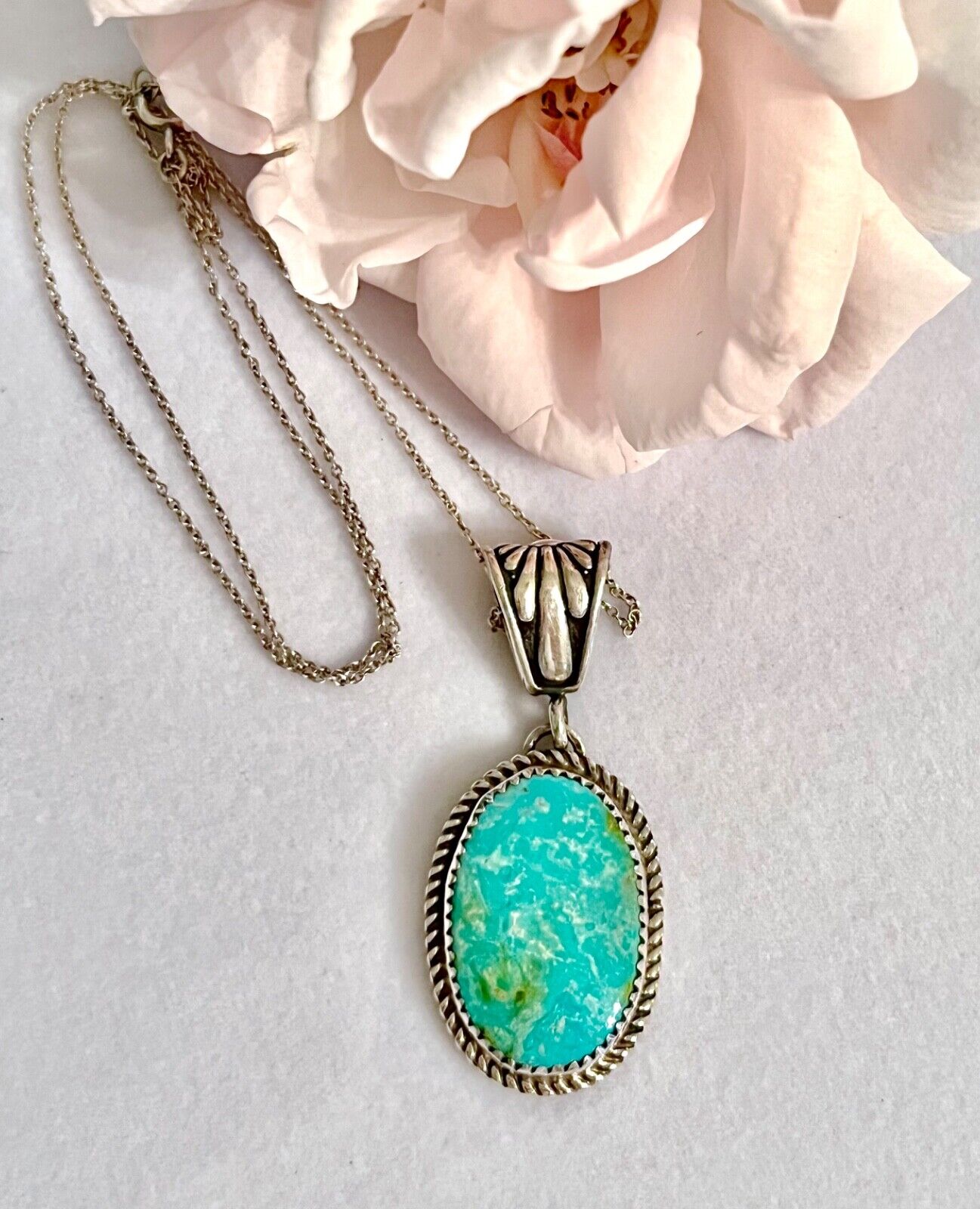 Gorgeous Navajo Turquoise and Sterling Silver Pendant Signed by Pete Trujillo