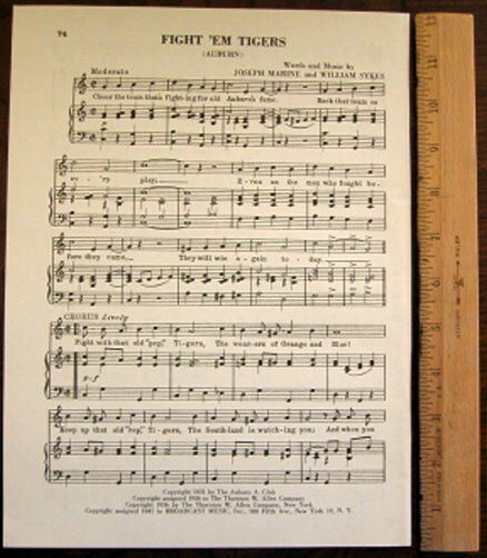 AUBURN UNIVERSITY Vintage Song Sheet c 1953 