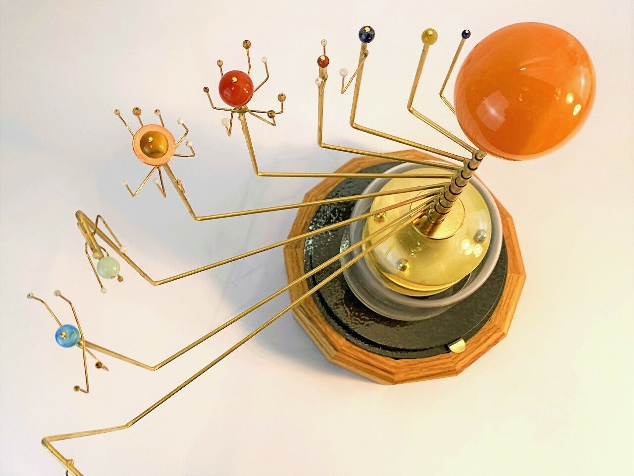 Orrery: Handcrafted Clockwork Solar System, Brass or Semi-Precious Stone Planets