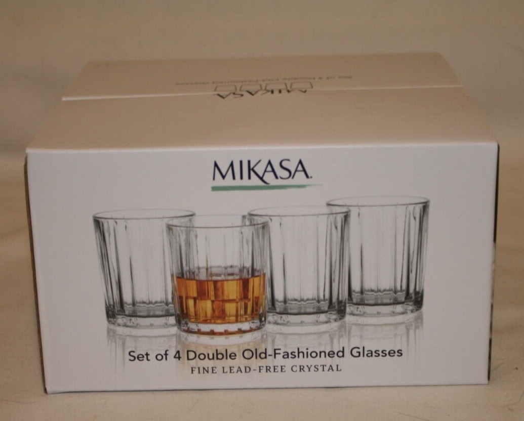 Mikasa Beverly Fine Lead Free Crystal Double Old Fashioned Glasses Set Of 4 New