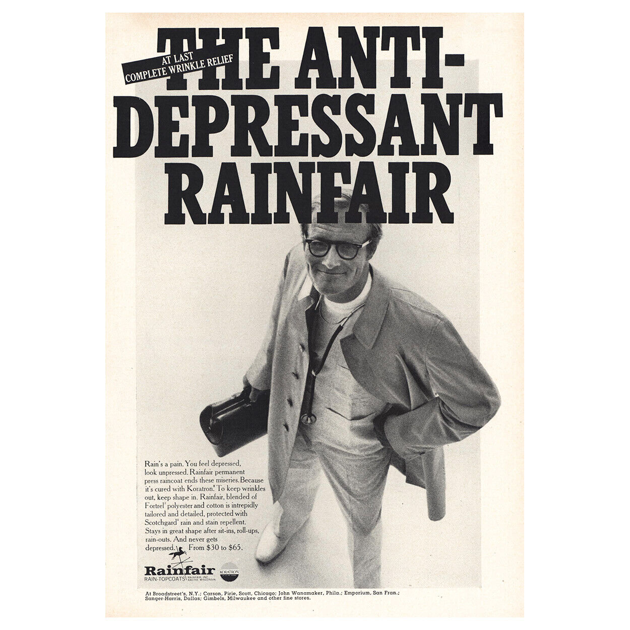 1968 Rainfair Raincoat: Anti Depressant Vintage Print Ad