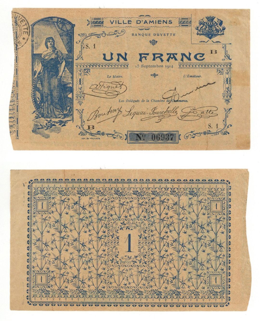France, Notgeld - 1914, 1 Franc - Foreign Paper Money - Paper Money - Foreign