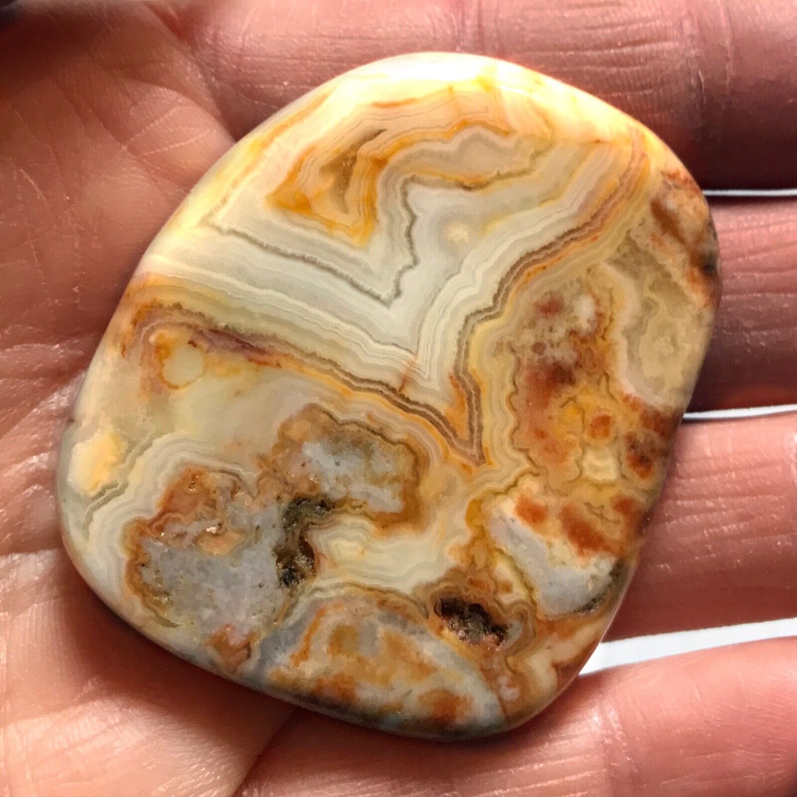 Natural Crazy Lace Agate Palm Stone Rock Crystal Healing Reiki Polished Worry St