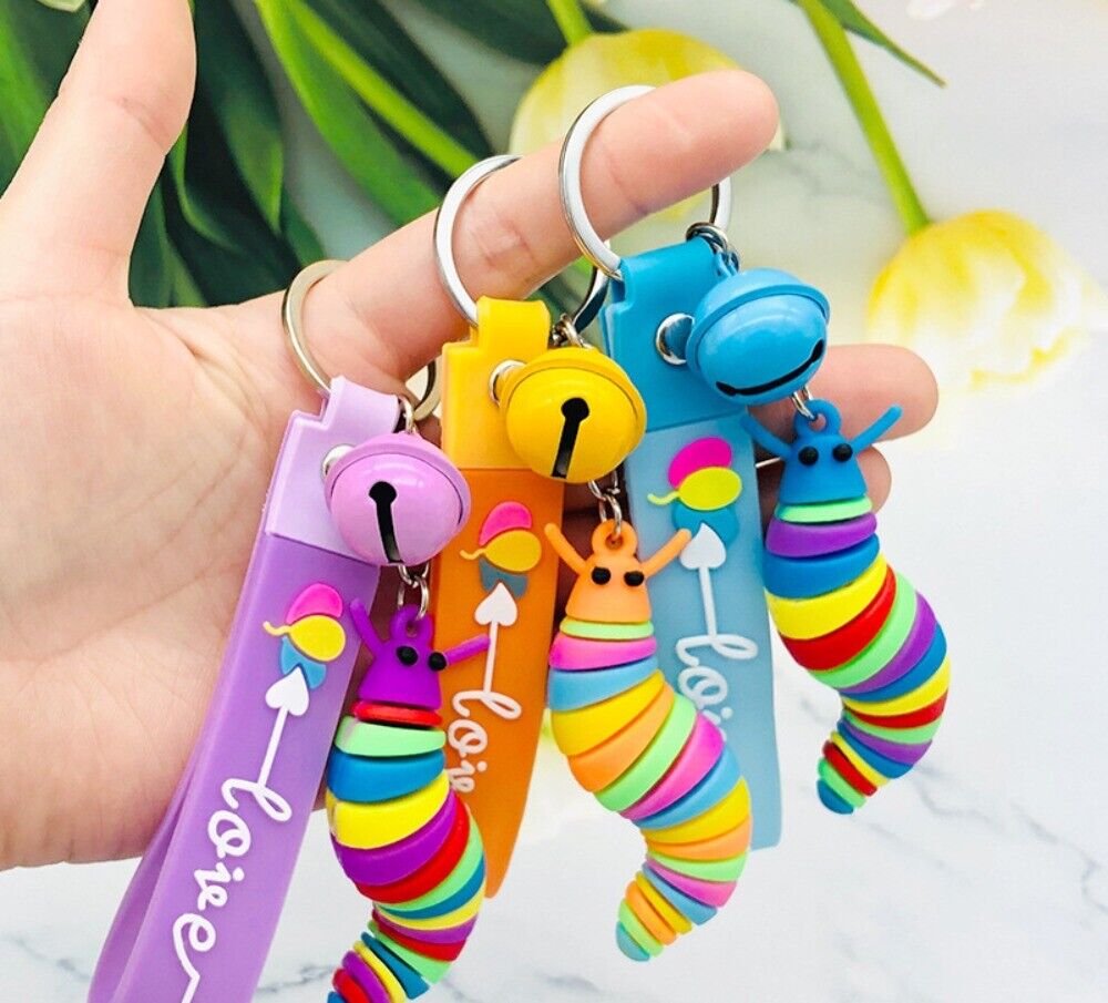 6PCS Mini Cute Caterpillar Fidget Keychain Toys Stress Reliever For Kids & Adult