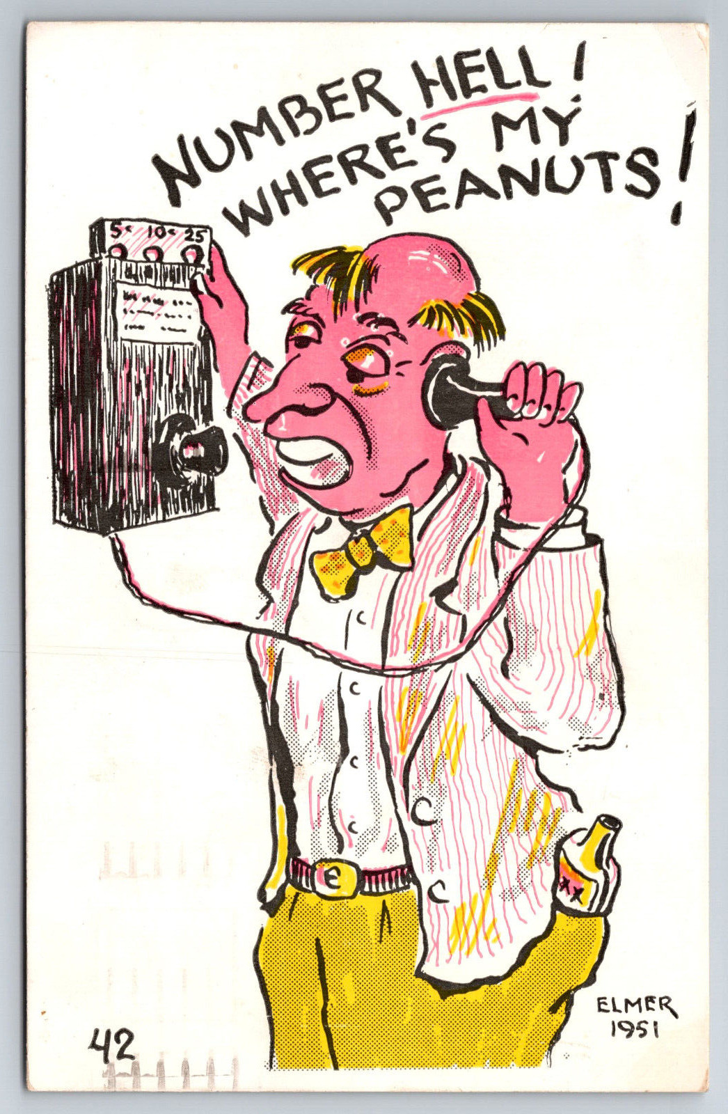 Vintage Postcard Humor Funny Cartoon Drunk on Phone Elmer Anderson c1953 ~11084