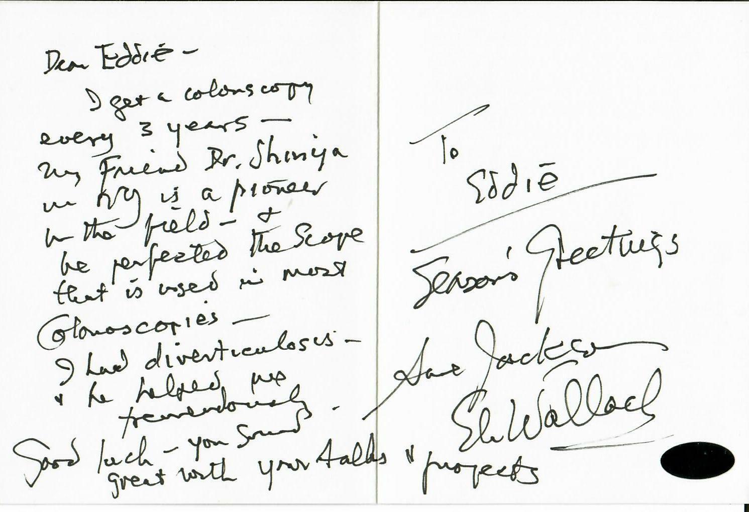 Eli Wallach And Anne Jackson Hand Written Holiday Card PAAS COA
