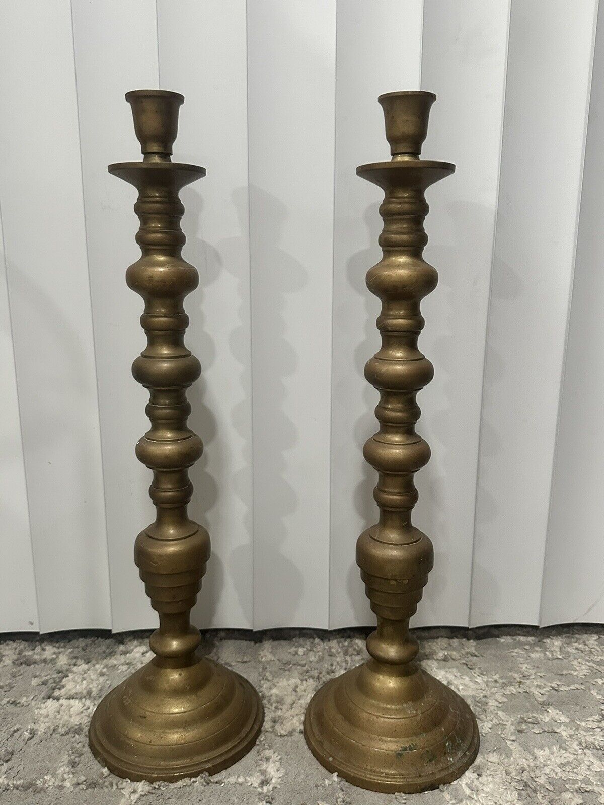 Pair Vintage Asian Brass Temple Altar Candleholders - 22\