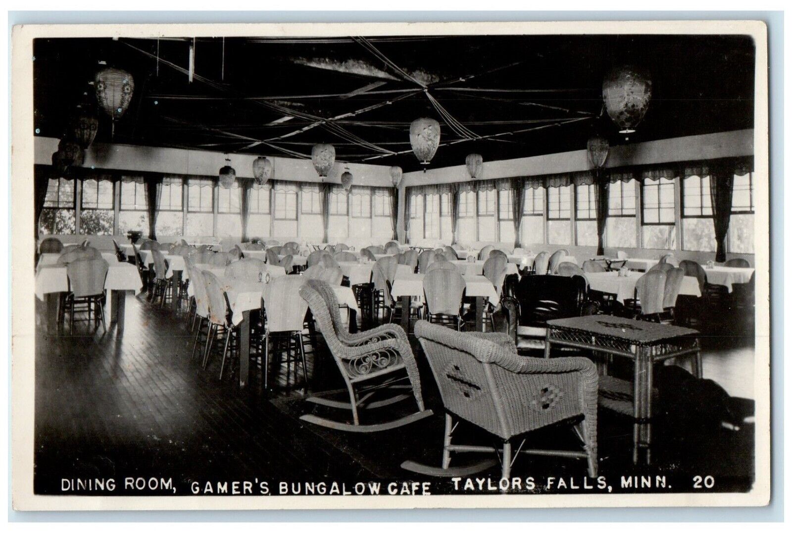 c1960 Dining Room Gamer\'s Bungalow Cafe Taylors Falls Minnesota RPPC Postcard